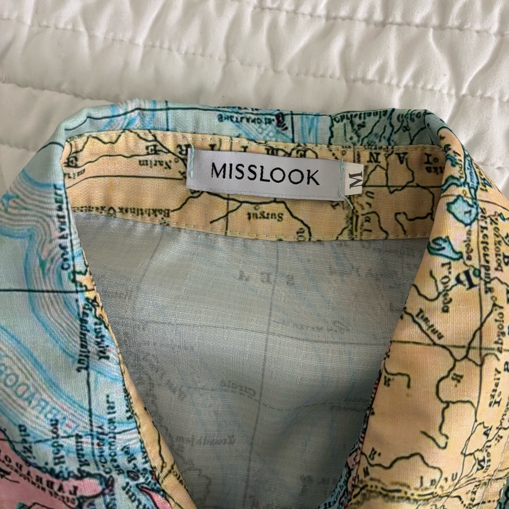 MISSLOOK Multicolor Map Print Button-Up Blouse - Picture 15 of 15